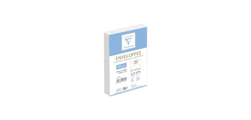 Paquet de 20 Enveloppes Blanches Doublées Triomphe C6 -114x162mm - Gommées - 120g/m2 - Blanc