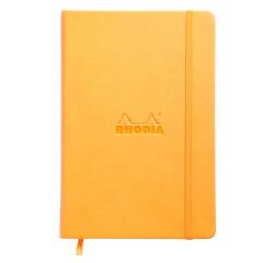 Webnotebook A5, 96 blad gestippeld ivoorkleurig papier van 90g, sluiting met elastiek - Oranje