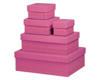 Rhodiarama set 5 boîtes gigognes simili cuir italien 44x34x16 cm - Fuchsia