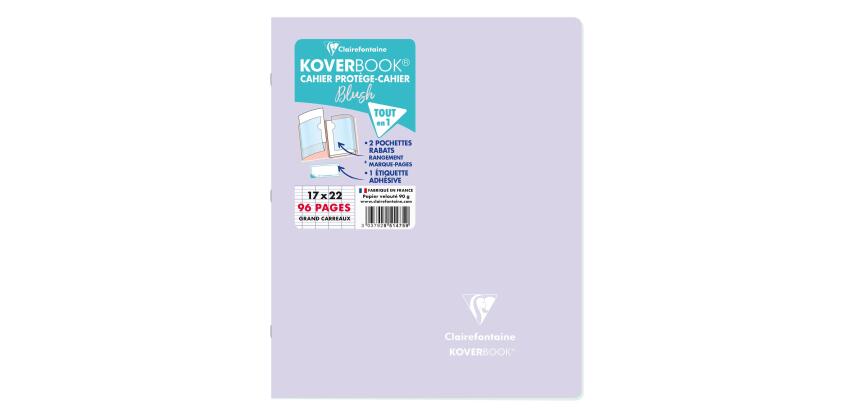 Cahier piqué Koverbook Blush 17x22cm 96 pages grands carreaux couverture polypropylène opaque bicolore - Lilas/Vert tilleul
