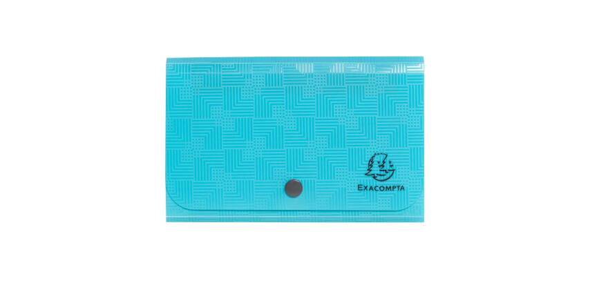 Kleine Fächermappe 11x18 cm, 6 Fächer aus Recycling-PP, Kollektion Pop'N Co - Cyan