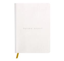Flying Spirit, Notizbuch A5 mit Fadenbindung und glattem Ledereinband, weiß, 90 Blatt 90g liniert - Weiß