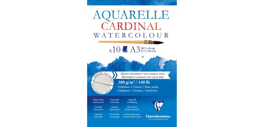 Clairefontaine Cardinal Glued Pad, 2 Grains, A3, 10 Sheets, 300g