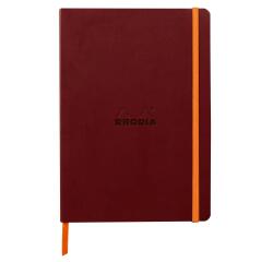 Rhodiarama softcover notitieboek A5, 80 blad gestippeld ivoorkleurig papier van 90g, sluiting met elastiek - Wijnmoer