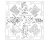 Carré 100% soie - 90x90cm Geishas - Blanc