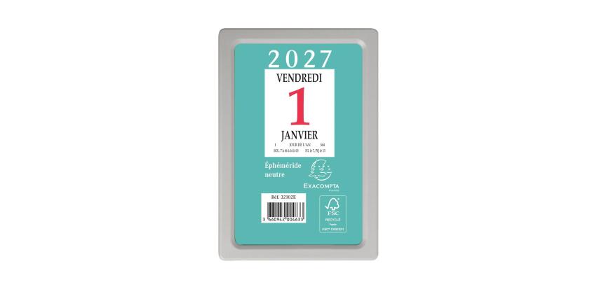 Bloc éphéméride neutre sans support 6,5 x 9,7 cm - 2027 - Vert