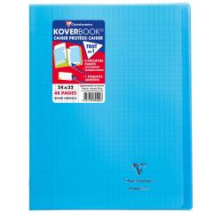 Cahier piqué Koverbook 24x32cm 48 pages grands carreaux couverture polypropylène transparent - Bleu