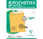 Versandtaschen haftklebend Kraft braun, 260x330mm, 90g, Packung mit 5 Stück - Braun