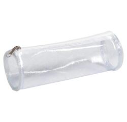 Rundes Schlampermäppchen Ø7x22 cm, transparent mit Glitzer - Transparent