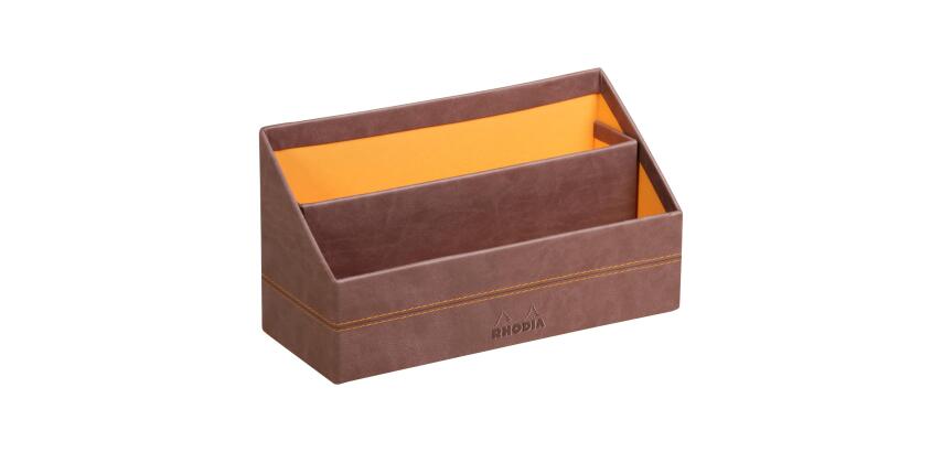 Rhodiarama brievenhouder in Italiaans kunstleer 25x10x14 cm - Chocolade