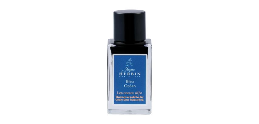 Encre 1670 à paillettes dorées 15ml - Bleu océan