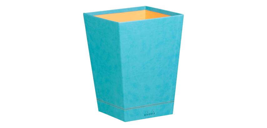 Rhodiarama corbeille à papier simili cuir italien 27x27x32 cm - Turquoise