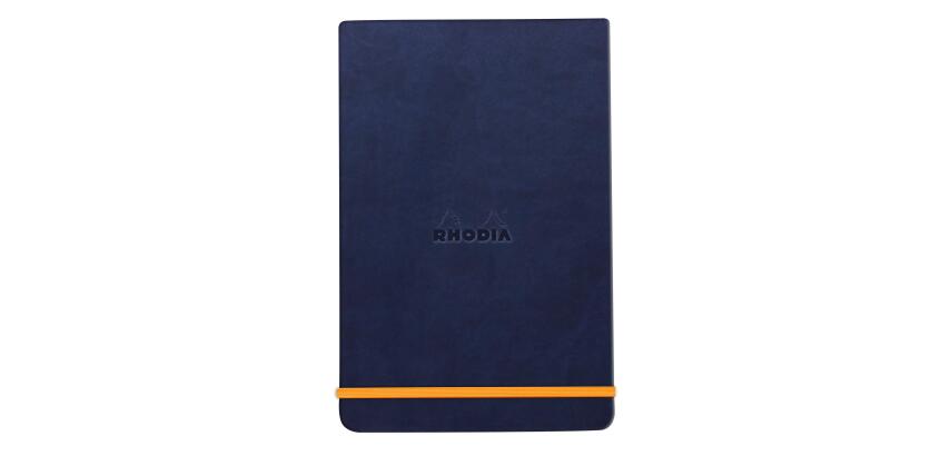 Rhodiarama Webnotepad rembordé rigide A5 192 pages ligné microperforé papier ivoire 90g fermeture élastique - Bleu nuit