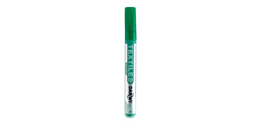 DARWI Textielverf marker met glitter, punt van van 2 mm, inhoud 6 ml, dennengroen - Dennengroen