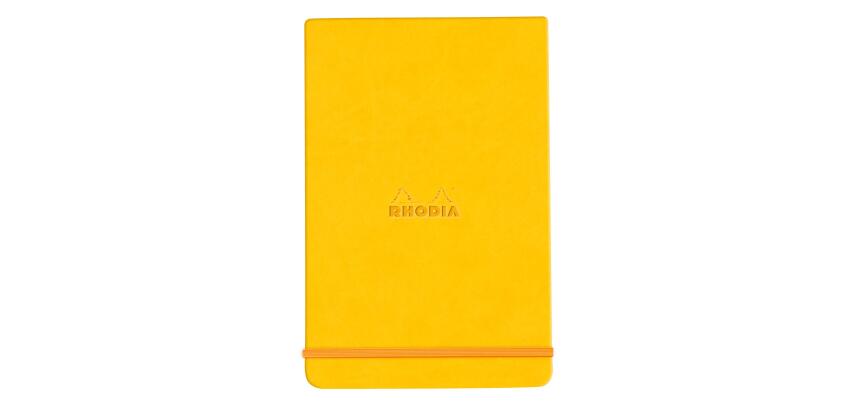 Rhodiarama Webnotepad rembordé rigide 9x14 cm 192 pages ligné microperforé papier ivoire 90g fermeture élastique - Jonquille