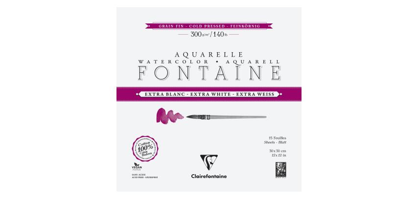 Clairefontaine Fontaine Watercolour Block - 30 x 30cm - 15 Sheets - 300gsm - Cold Pressed
