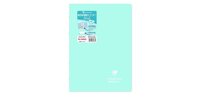 Cahier piqué Koverbook Blush A4 96 pages ligné couverture polypropylène opaque bicolore - Menthe à l'eau/Rose poudré