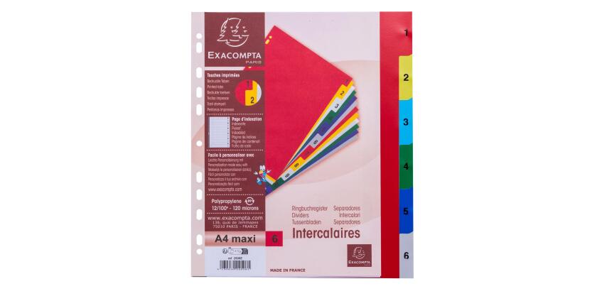 Separadores Separadores con pestañas impresas Polipropileno 12/100º - Surtidos brillantes - Colores surtidos vivos