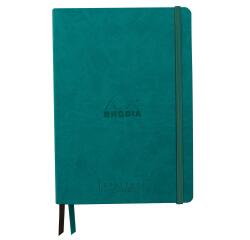 Rhodiarama Goalbook Creation rembordé rigide A5 160 pages papier Maya noir lisse dot 120g avec élastique - Paon