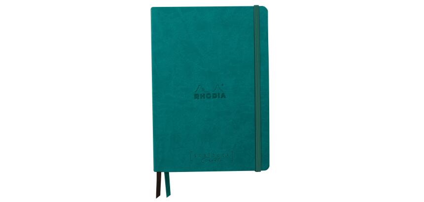 Rhodiarama Goalbook Creation rembordé rigide A5 160 pages papier Maya noir lisse dot 120g avec élastique - Paon