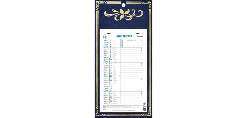 Calendrier mensuel Skytos avec feuillets détachables 13 x 23 cm support plaque imprimée 16 x 33 cm 2027 - Visuel aléatoire