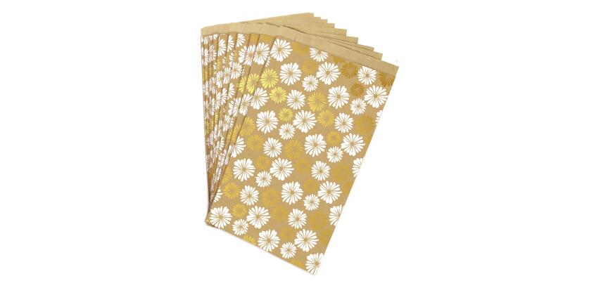 Sachet de 50 pochettes kraft, 24x35+6cm, fleurs - Blanc