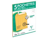 Paquet de 5 Pochettes Kraft Adour Brun 260x330mm - Auto-Adhésives - 90g/m2 - Brun