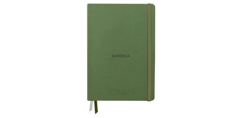 Rhodiarama Goalbook Creation rembordé rigide A5 100p papier lavis technique blanc uni 200g avec élastique - Sauge