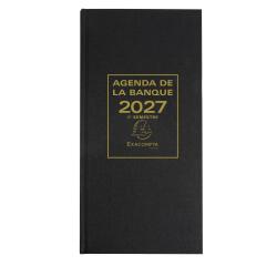 Agenda de bureau Banquier long Euro et cents 16 x 34 cm Journalier 2 volumes 2027 - Noir