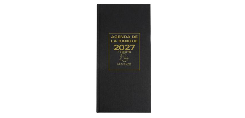 Agenda de bureau Banquier long Euro et cents 16 x 34 cm Journalier 2 volumes 2027 - Noir