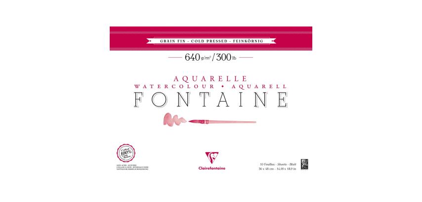 Clairefontaine Fontaine Watercolour Block - 36 x 48cm - 10 Sheets - 640gsm - Cold Pressed
