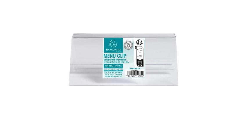 Porte-carte clip L100mm - Cristal