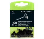 Doos met 100 prikbordspelden met platte kop effen - punthoogte 8mm - 5mm diameter - Zwart