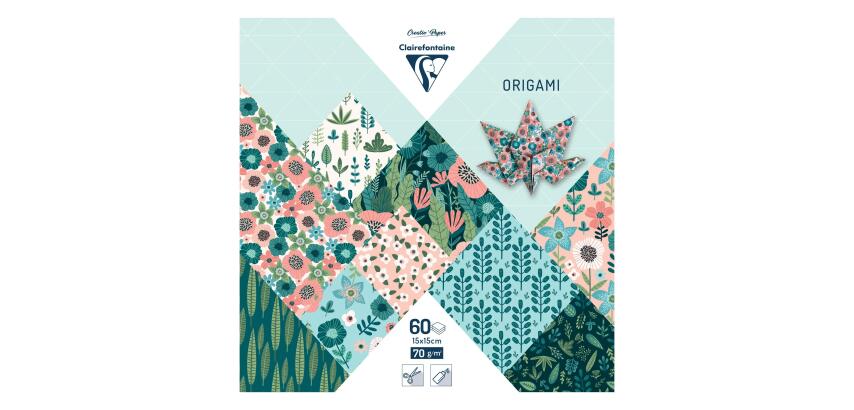 ORIGAMI, Pochette de 60 feuilles 70g/m2 au format 15x15cm - Herbier - Multicolore