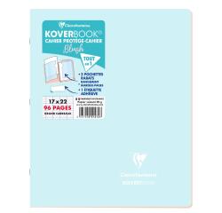 Cahier piqué Koverbook Blush 17x22cm 96 pages grands carreaux couverture polypropylène opaque bicolore - Bleu givré/Corail