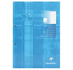 Bloc de cours encollé grand côté A4 200 pages détachables perforées 2 trous petits carreaux + marge - Bleu ciel