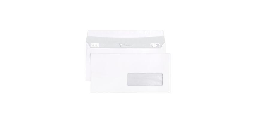 Boite de 500 Enveloppes Blanches DL-110x220mm - Auto-Adhésives - 90g/m2 - Fenêtre Papier Cristal 35x100 (position 20/20) - Blanc