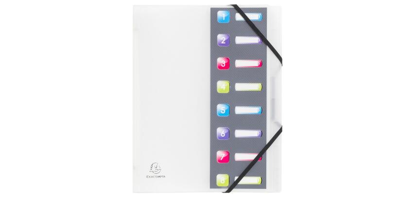 Trieur polypropylène 3 rabats Crystal colours 8 compartiments - Couleurs assorties