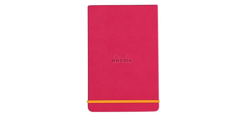 Rhodiarama Webnotepad rembordé rigide 9x14 cm 192 pages ligné microperforé papier ivoire 90g fermeture élastique - Framboise