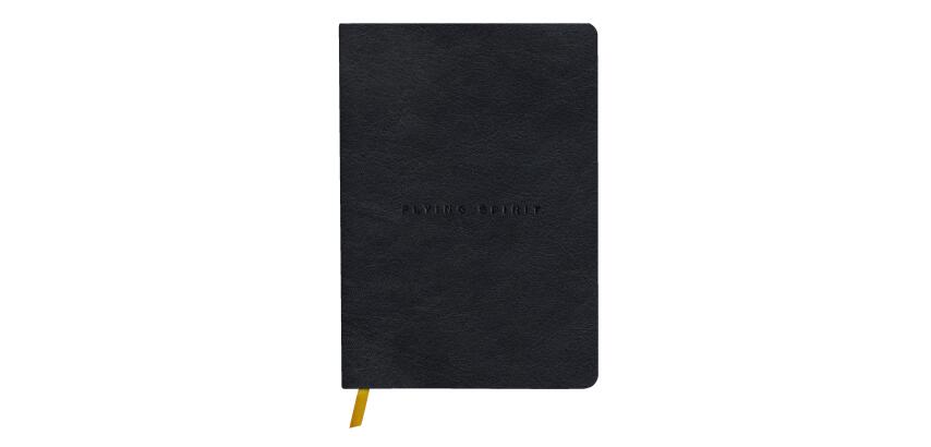 Carnet brochure cousue Flying Spirit A5 180 pages ligné couverture cuir lisse papier ivoire 90g - Noir