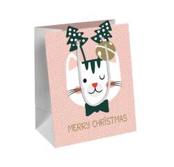 Geschenktasche M 17x6x22 cm, Weihnachten Cat'Mas - Rosa