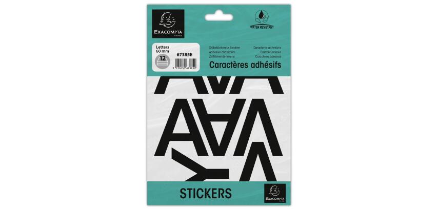 Pochette de lettres adhésives noires A-Z 60 mm - Noir
