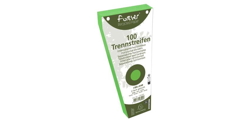 Packung mit 100 Trennstreifen, trapezförmig, 2-fach gelocht, Recyclingkarton 180g, 105x240mm