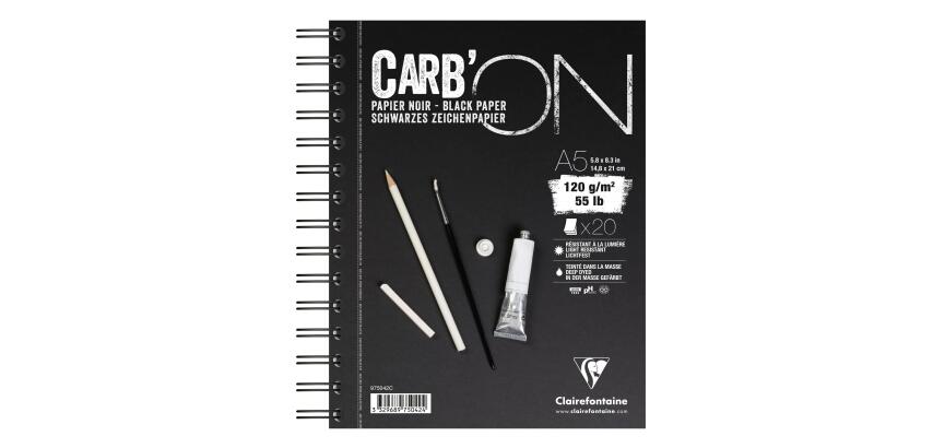 CARB´ON, schwarzes Papier, 120g/m2, 20 Blatt, mit Doppelspirale, A5