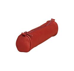 Small round leather pencil case Age Bag 18.5xØ4 cm - Red