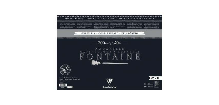 Clairefontaine Fontaine Noir Deckle Edge Watercolour Sheets - 56 x 76cm - 25 Sheets - 300gsm - Cold Pressed