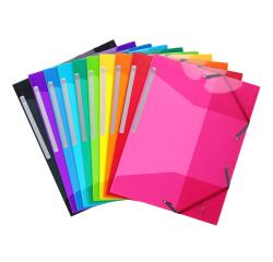 Carpeta con gomas 3 solapas Iderama® PP Polipropileno semi-translucido y glossy - Colores surtidos