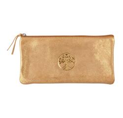 Inspire, Trousse plate en cuir, embossage arbre, 22x11 cm - Or