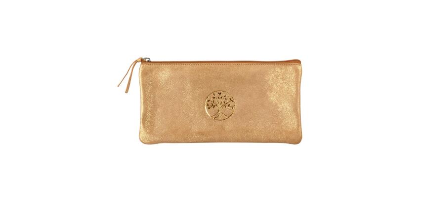 Inspire, Trousse plate en cuir, embossage arbre, 22x11 cm - Or