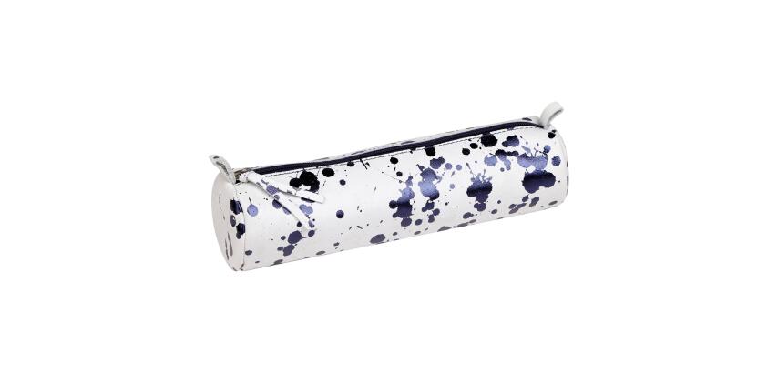 COSMICUIR CUIR Lisse Trousse ronde Ø5,5x22 cm Bleu foncé
